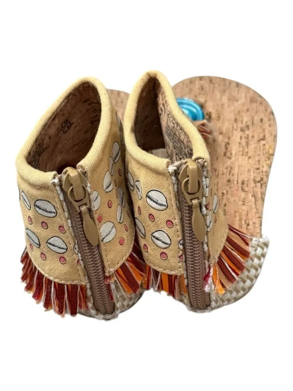 Disney Moana Girl’s Sandals – Size 13/1 – Tan Tribal Fringe Cork Sole